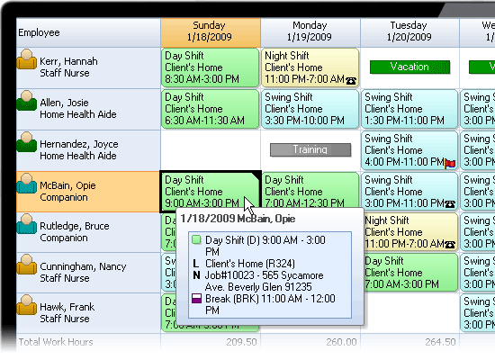 Personnel scheduling software - Daily View